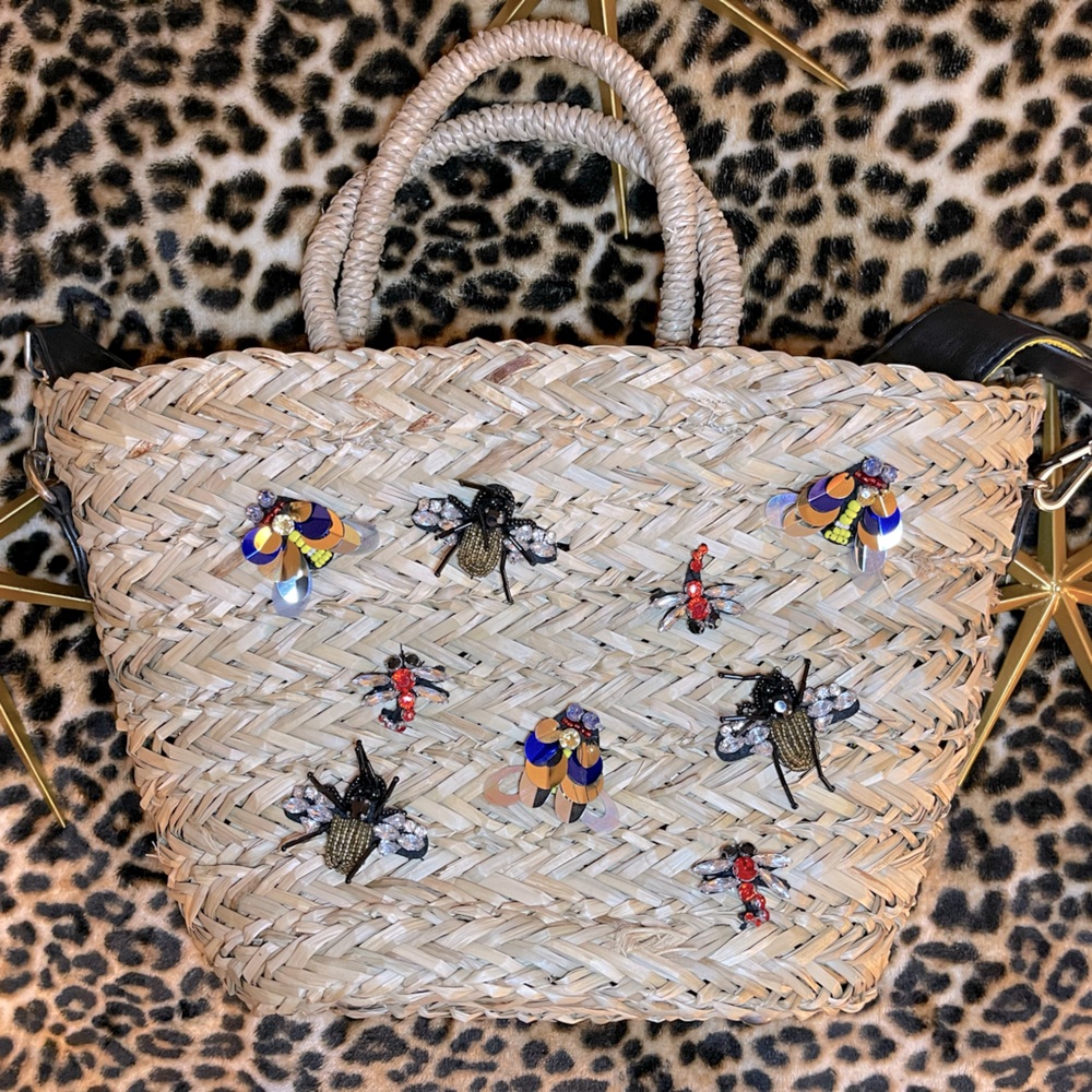 Steve Madden wicker bag with jeweled bugs